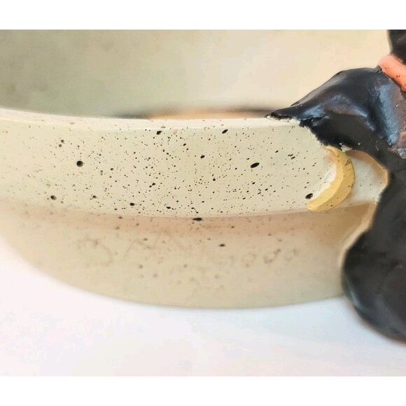 Vtg Art Pottery Halloween Black Cat Spider Moon Crest Trinket Candy Dish Decor - Picture 4 of 6